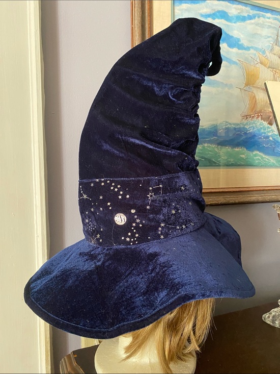 Spirit Accessories - Spirit Hat Womens L/XL Blue Velvet Witch Wizard Slouch Galaxy Halloween like new
